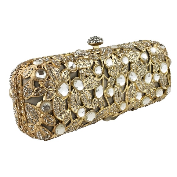 Sondra Roberts Crystal Diamond Gold Metal Clutch - Picture 2 of 4